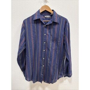 Vintage Key Elements Men's Blue Striped Button-Up Long Sleeve Shirt Sz M